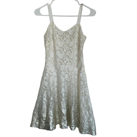 FREE‎ PEOPLE Cream Metallic Ombre Sleeveless Short Dress Women's Medium /m2 - Picture 3 of 10